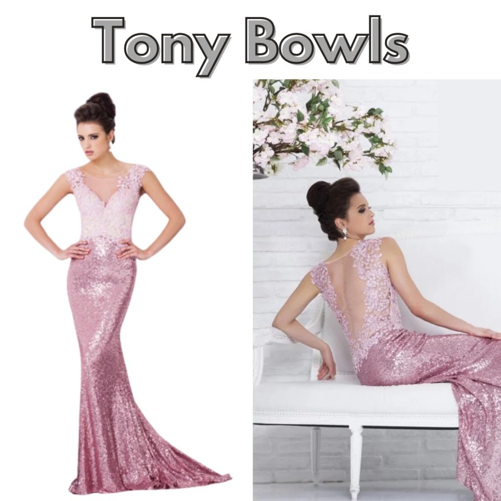 NEW without tags Tony Bowls Evenings Sequin Illusion Gown